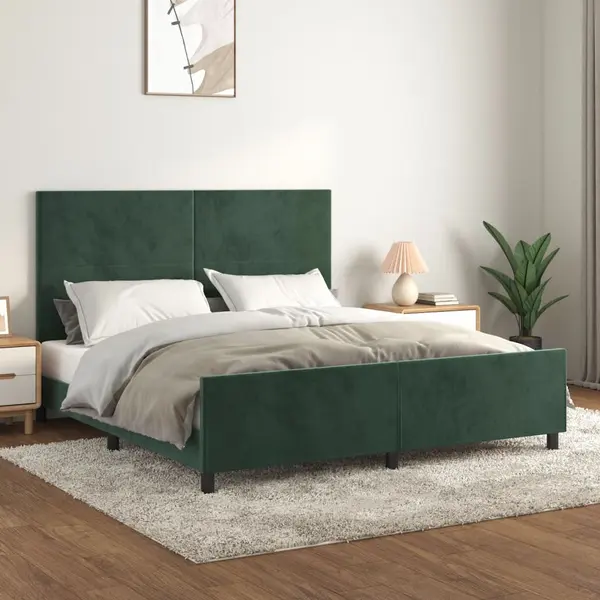 Gossi cadru de pat fara saltea, verde inchis, 160x200 cm, catifea