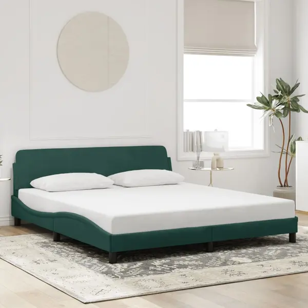 Gossi cadru de pat fara saltea, verde inchis, 180x200 cm, catifea