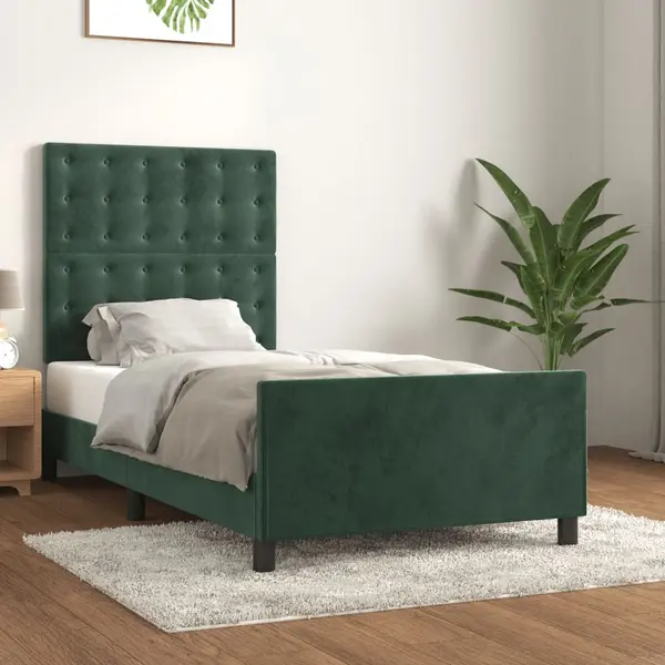 Gossi cadru de pat fara saltea, verde inchis, 90x200 cm, catifea