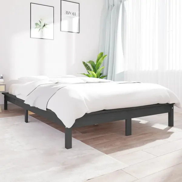 Gossi cadru de pat, gri, 140x190 cm, lemn masiv de pin