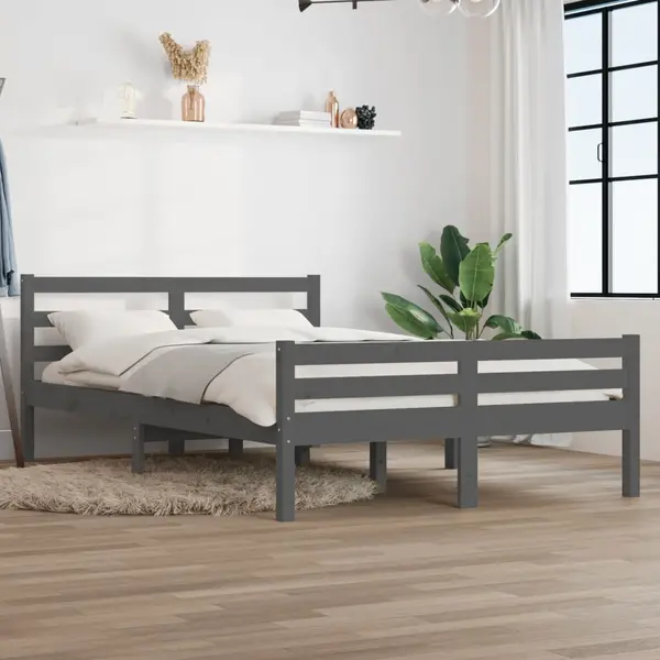 Gossi cadru de pat, gri, 140x190 cm, lemn masiv de pin