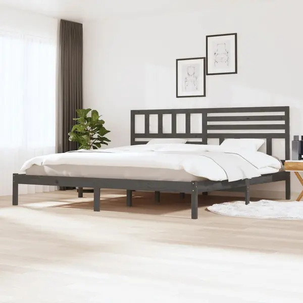 Gossi cadru de pat, gri, 200 x 200 cm, lemn masiv de pin