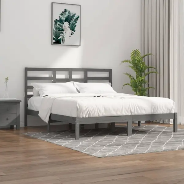 Gossi cadru de pat, gri, 200x200 cm, lemn masiv