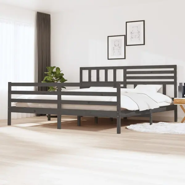 Gossi cadru de pat, gri , 200x200 cm, lemn masiv