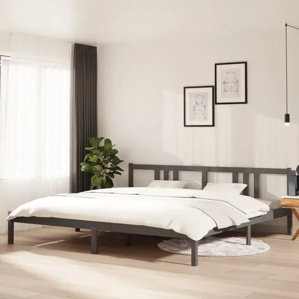 Gossi cadru de pat, gri, 200x200 cm, lemn masiv de pin