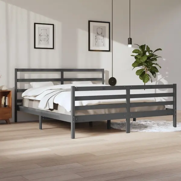 Gossi cadru de pat, gri, 200x200 cm, lemn masiv de pin