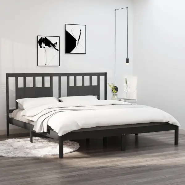 Gossi cadru de pat, gri, 200x200 cm, lemn masiv de pin
