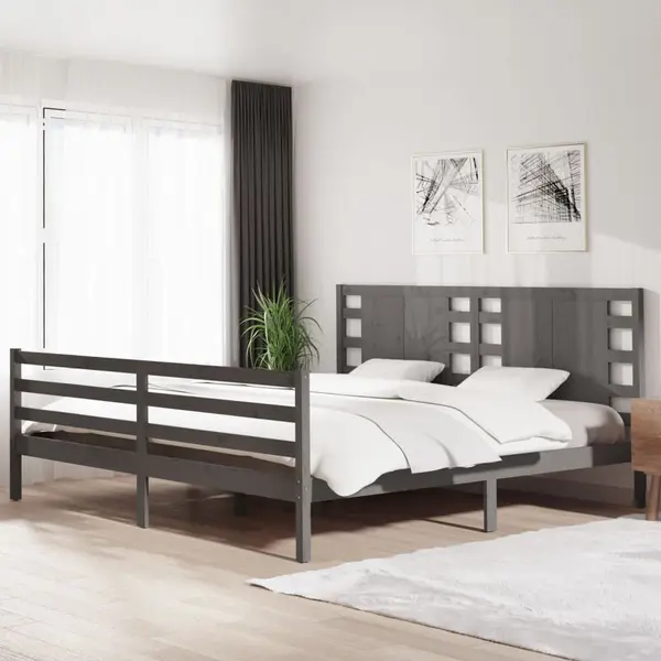 Gossi cadru de pat, gri , 200x200 cm, lemn masiv de pin
