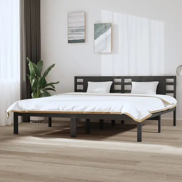 Gossi cadru de pat, gri, 200x200 cm, lemn masiv de pin