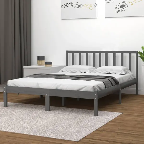 Gossi cadru de pat, gri, 200x200 cm, lemn masiv de pin