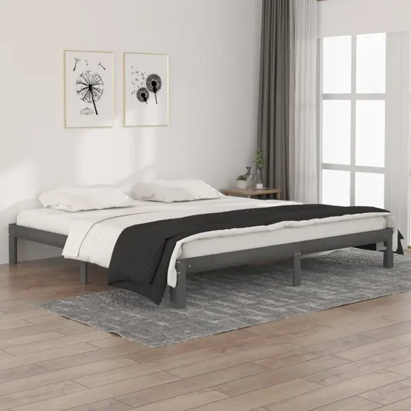 Gossi cadru de pat, gri, 200x200 cm, lemn masiv de pin