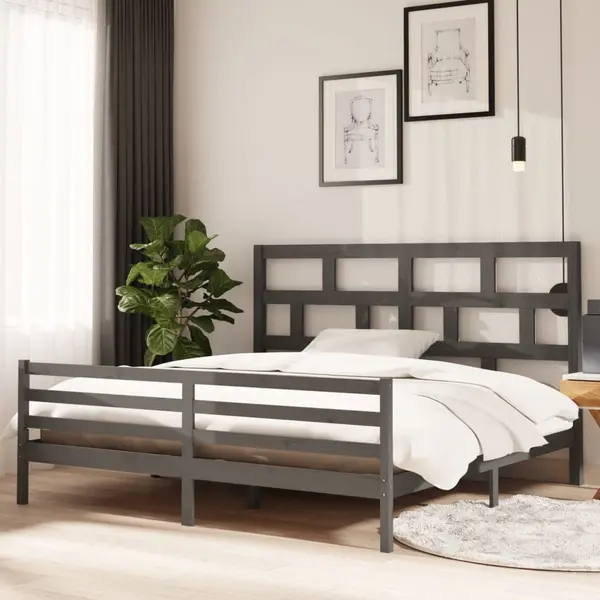 Gossi cadru de pat, gri , 200x200 cm, lemn masiv de pin