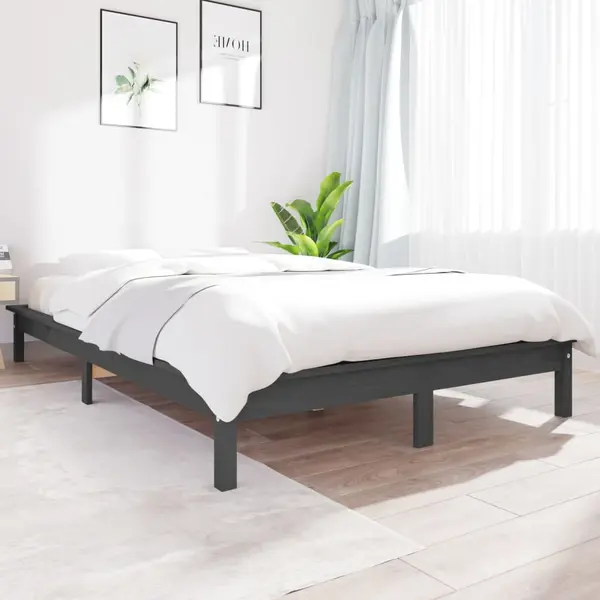 Gossi cadru de pat, gri, 200x200 cm, lemn masiv de pin