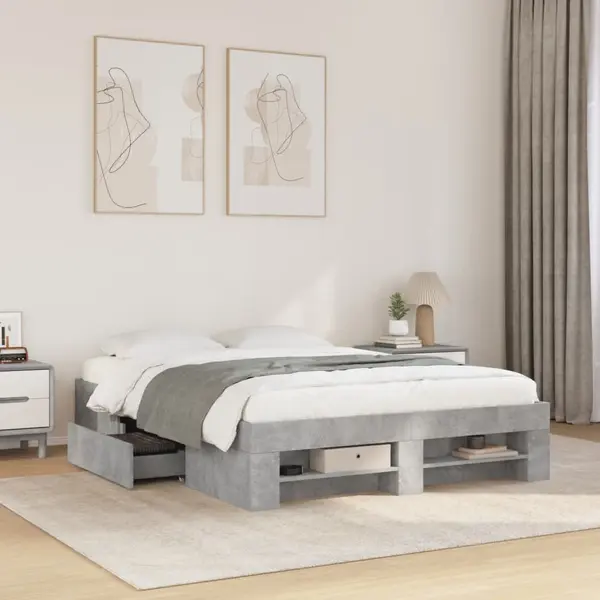 Gossi cadru de pat, gri beton, 140x190 cm, lemn prelucrat
