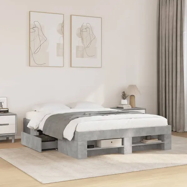 Gossi cadru de pat, gri beton, 140x200 cm, lemn prelucrat