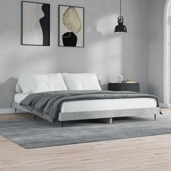 Gossi cadru de pat, gri beton, 200x200 cm, lemn prelucrat