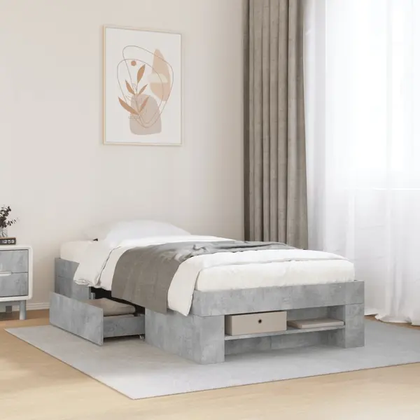 Gossi cadru de pat, gri beton, 75x190 cm, lemn prelucrat