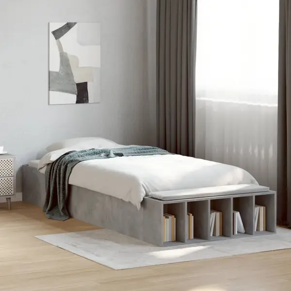 Gossi cadru de pat, gri beton, 90x200 cm, lemn prelucrat