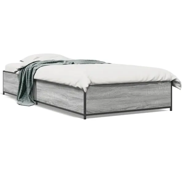 Gossi cadru de pat, gri sonoma, 100x200 cm, lemn prelucrat si metal