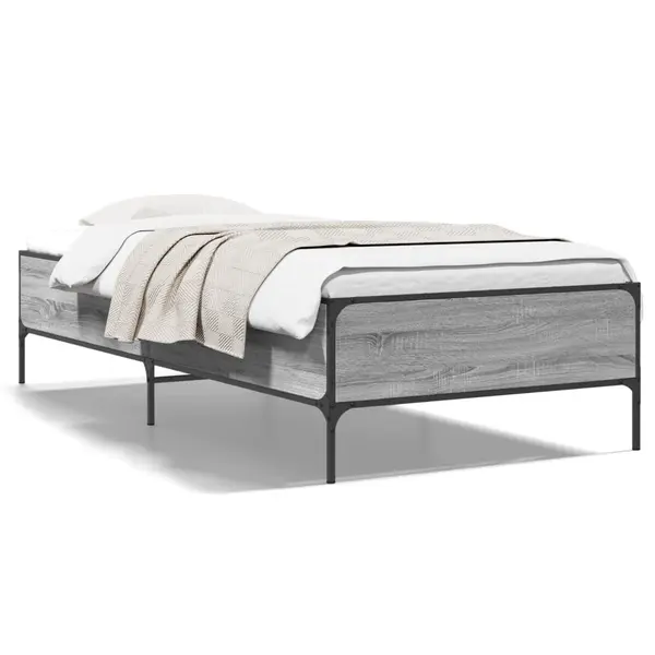 Gossi cadru de pat, gri sonoma, 100x200 cm, lemn prelucrat si metal