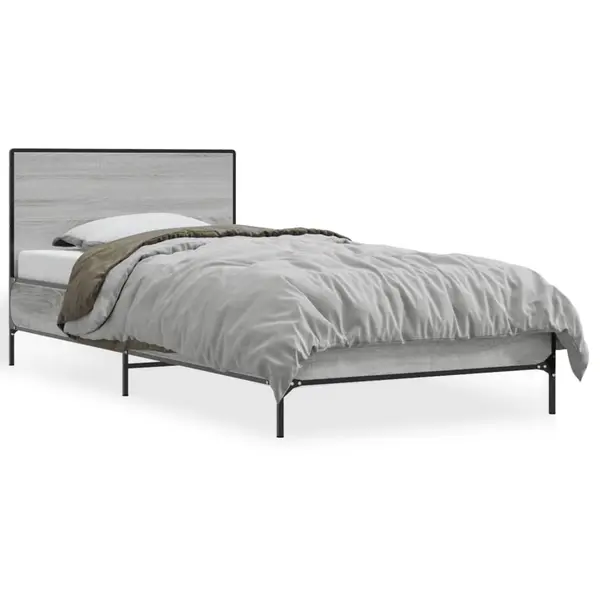 Gossi cadru de pat, gri sonoma, 100x200 cm, lemn prelucrat si metal