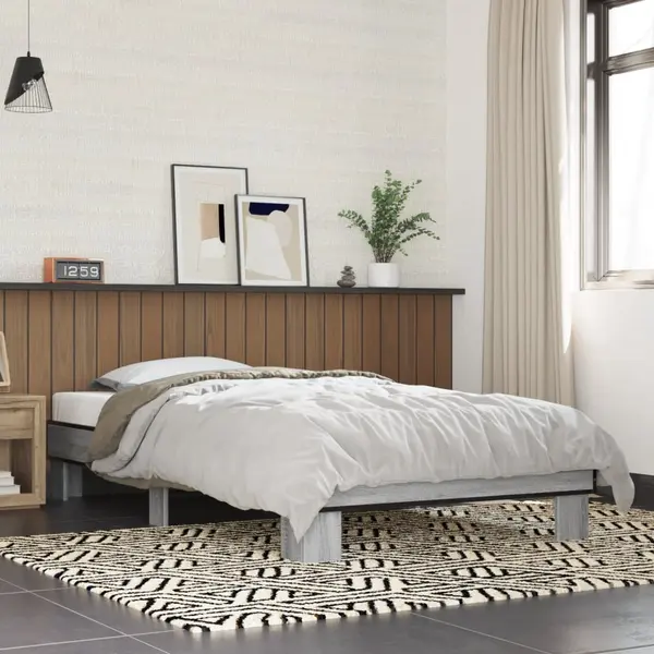 Gossi cadru de pat, gri sonoma, 100x200 cm, lemn prelucrat si metal