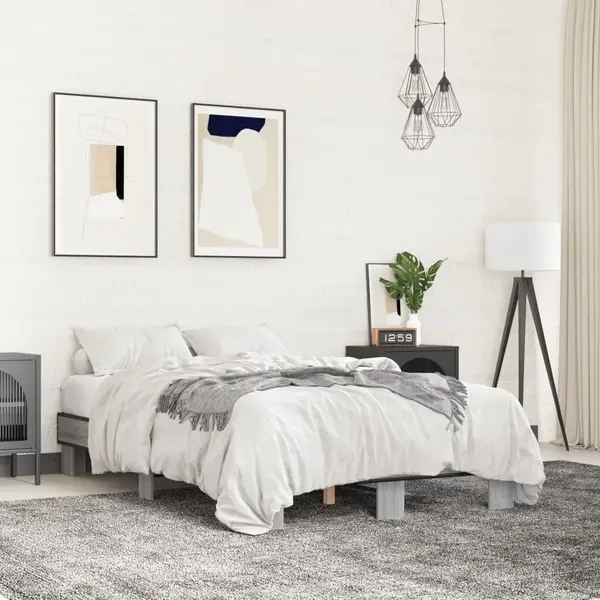 Gossi cadru de pat, gri sonoma, 140x200 cm, lemn prelucrat si metal