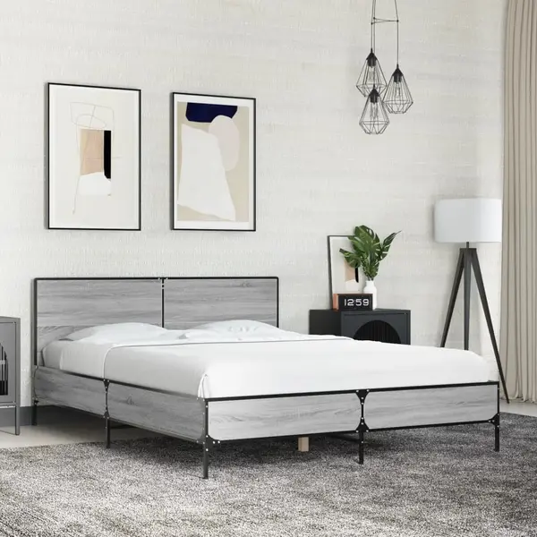 Gossi cadru de pat, gri sonoma, 140x200 cm, lemn prelucrat si metal
