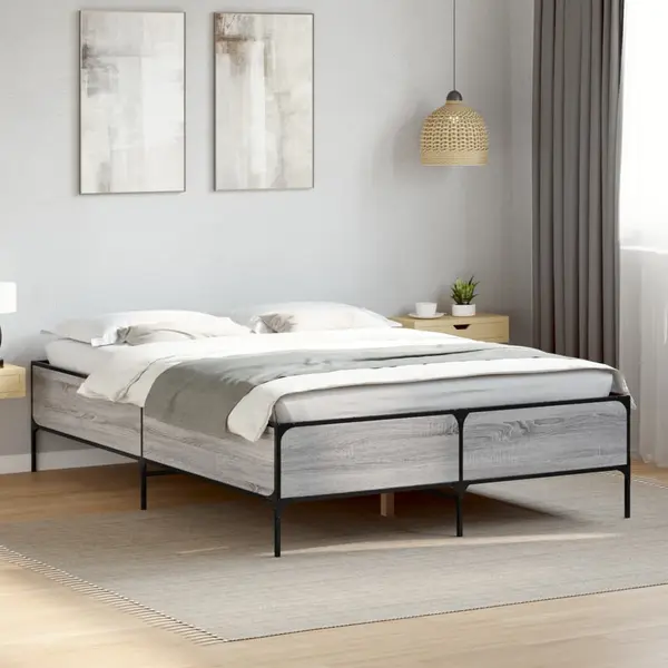 Gossi cadru de pat, gri sonoma, 140x200 cm, lemn prelucrat si metal