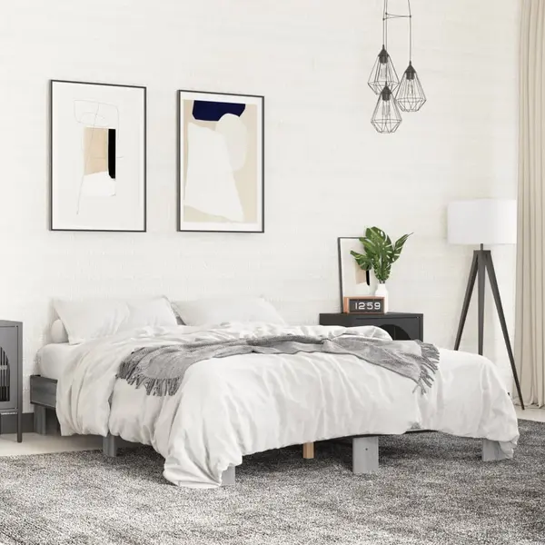 Gossi cadru de pat, gri sonoma, 150x200 cm, lemn prelucrat si metal