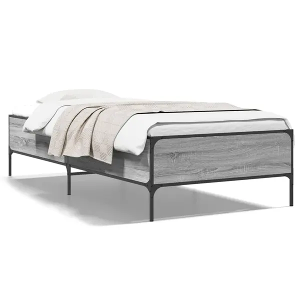 Gossi cadru de pat, gri sonoma, 75x190 cm, lemn prelucrat si metal