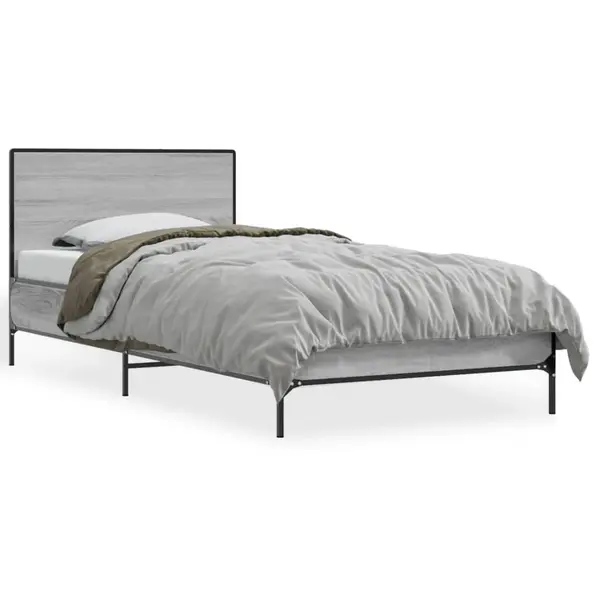Gossi cadru de pat, gri sonoma, 90x200 cm, lemn prelucrat si metal
