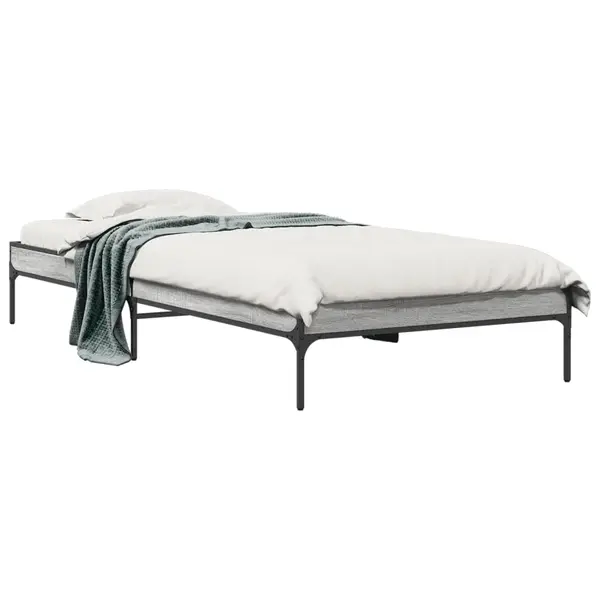 Gossi cadru de pat, gri sonoma, 90x200 cm, lemn prelucrat si metal