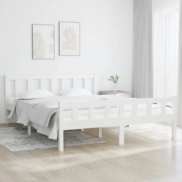 Gossi cadru de pat king size, alb, 150x200 cm, lemn masiv