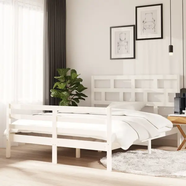 Gossi cadru de pat king size, alb, 150x200 cm, lemn masiv
