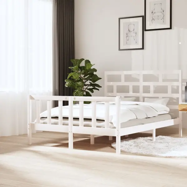 Gossi cadru de pat king size, alb, 150x200 cm, lemn masiv de pin