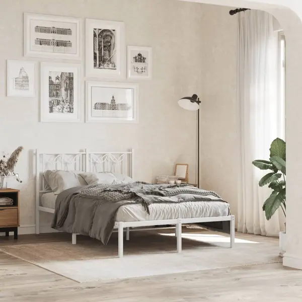 Gossi cadru de pat metalic cu tablie, alb, 120x190 cm