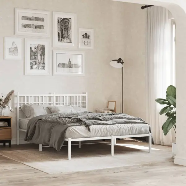 Gossi cadru de pat metalic cu tablie, alb, 120x190 cm