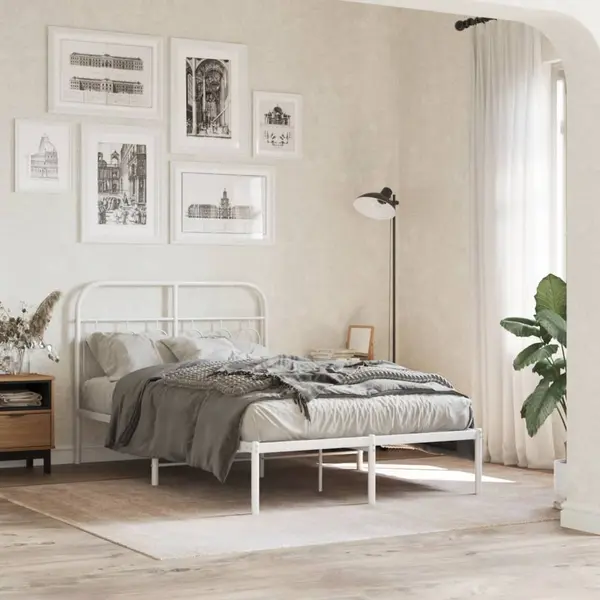 Gossi cadru de pat metalic cu tablie, alb, 120x200 cm