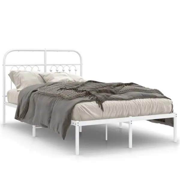 Gossi cadru de pat metalic cu tablie, alb, 120x200 cm