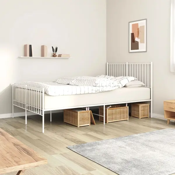 Gossi cadru de pat metalic cu tablie, alb, 135x190 cm