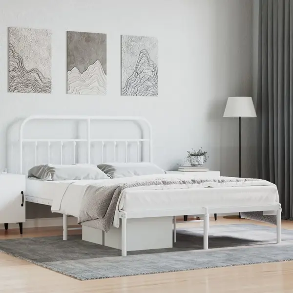 Gossi cadru de pat metalic cu tablie, alb, 135x190 cm