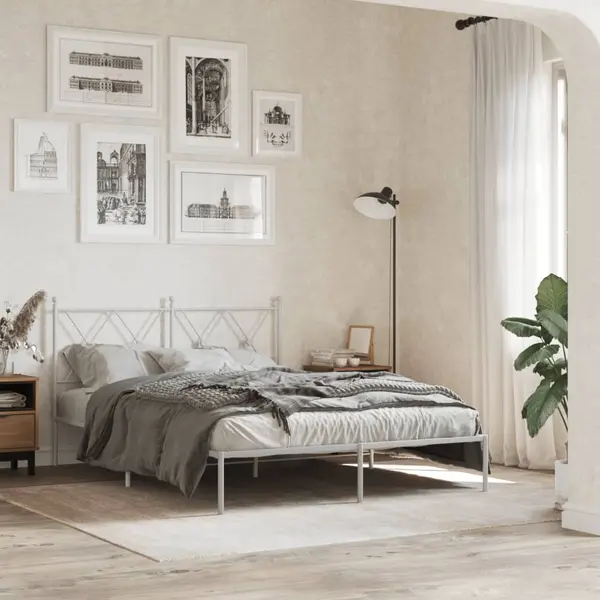 Gossi cadru de pat metalic cu tablie, alb, 135x190 cm