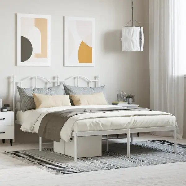 Gossi cadru de pat metalic cu tablie, alb, 135x190 cm