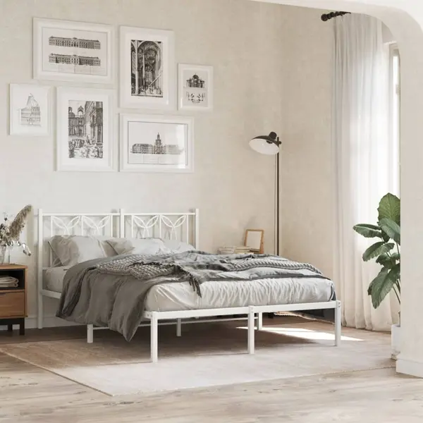 Gossi cadru de pat metalic cu tablie, alb, 140x190 cm