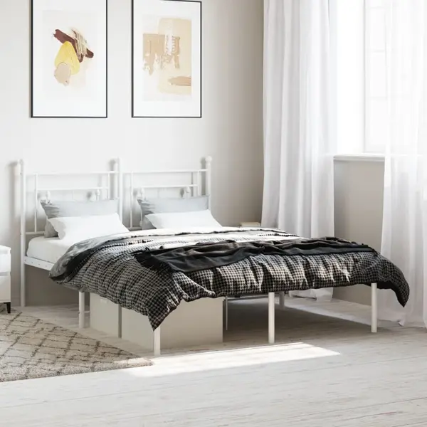 Gossi cadru de pat metalic cu tablie, alb, 140x190 cm