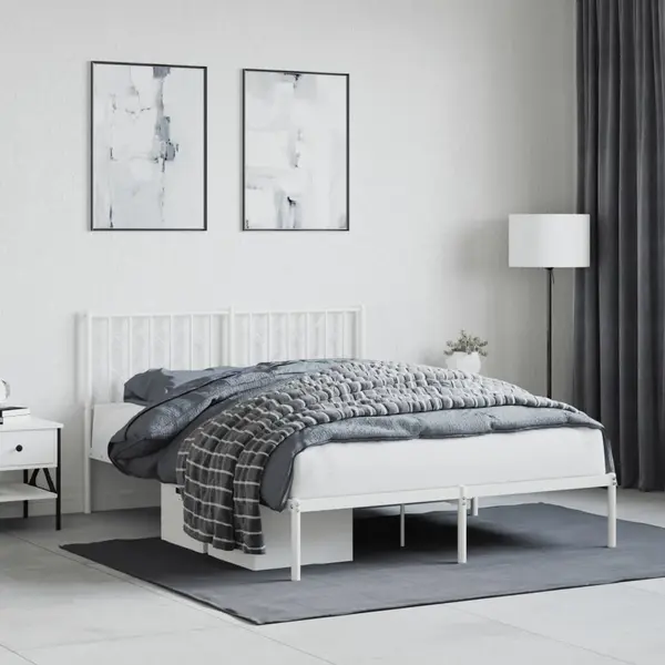 Gossi cadru de pat metalic cu tablie, alb, 140x190 cm