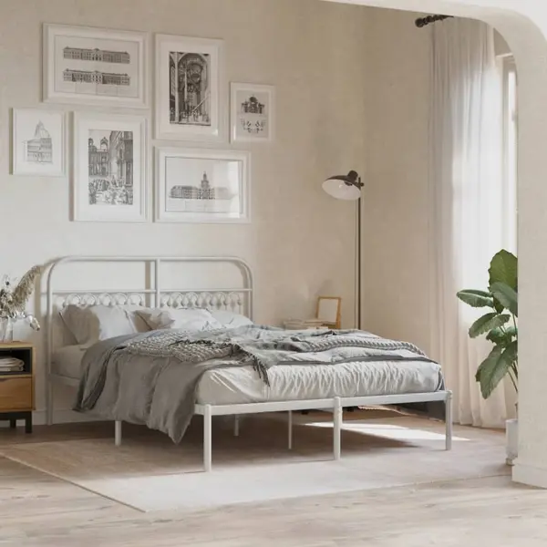 Gossi cadru de pat metalic cu tablie, alb, 140x190 cm