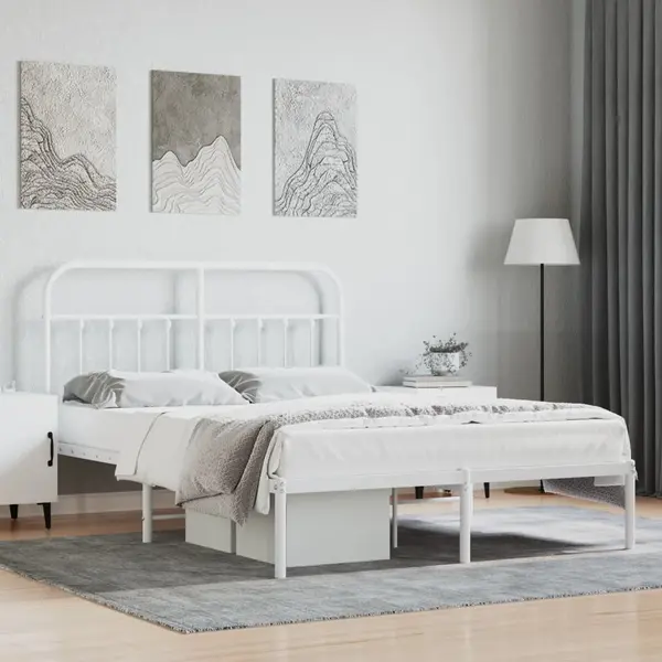 Gossi cadru de pat metalic cu tablie, alb, 140x190 cm