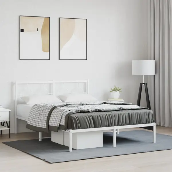 Gossi cadru de pat metalic cu tablie, alb, 140x190 cm